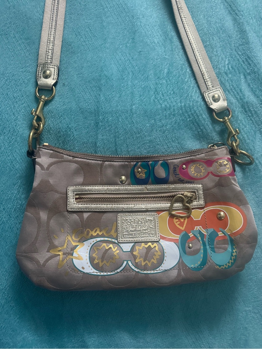 Coach Taupe Signature Canvas Crossbody with Multicolor Graphic Accents